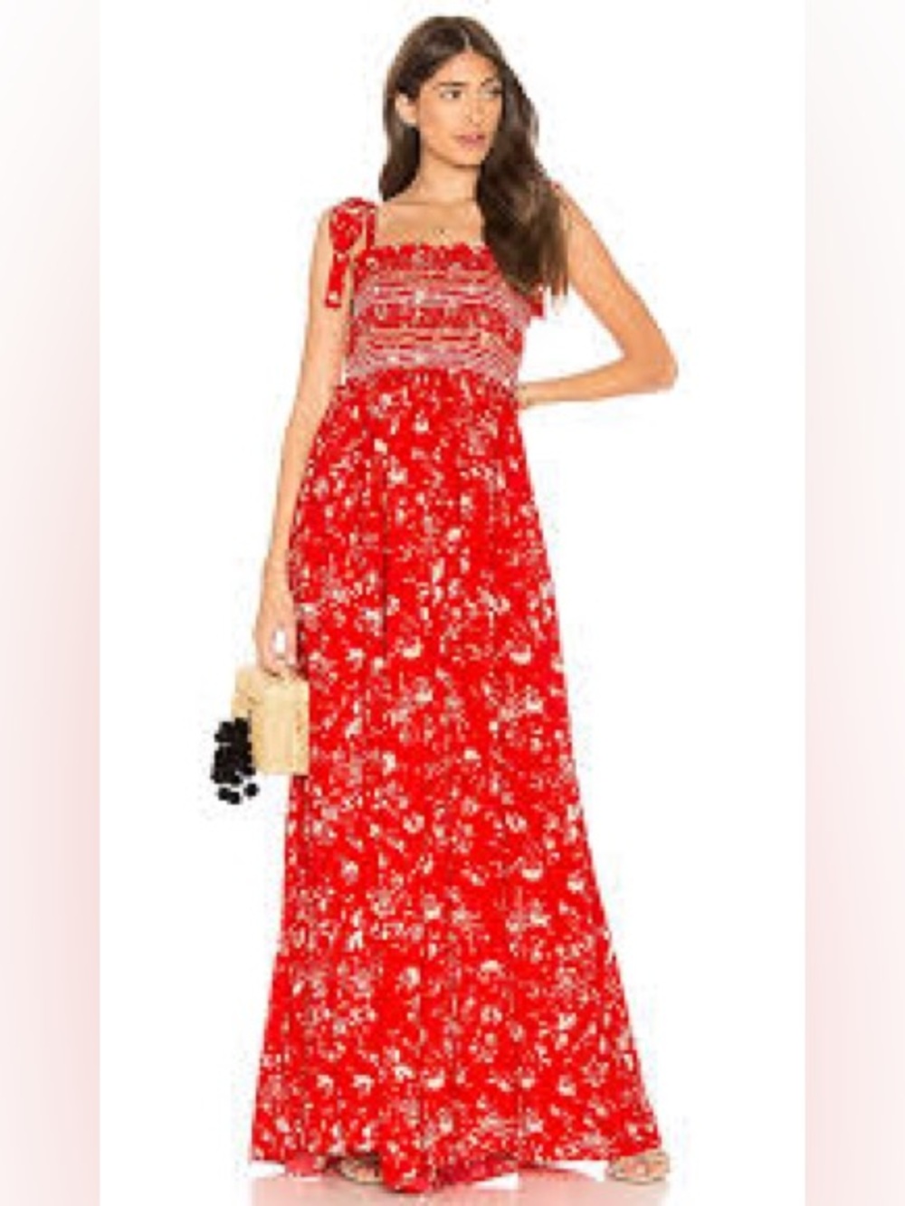 Red Floral Tie-Shoulder Maxi romper - size M free people